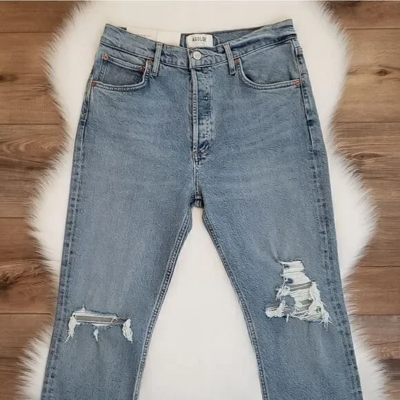 Agolde Riley High Rise Straight Leg Crop Denim Jeans In Whiplash NWT - Picture 5 of 11